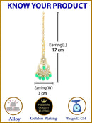 Traditional Gold Plated Kundan Studded & Mint Green Drop Pearl Maangtikka