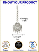 Rhodium Plated Silver Toned American Diamond  Maang Tikka with Elegant Dangling Stones