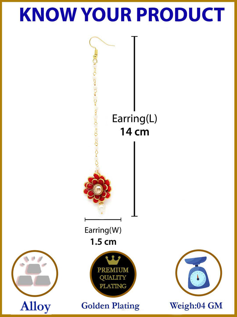 Gold Plated with Red Stones & Pearl Drop Traditional Maang Tikka Set Of 5