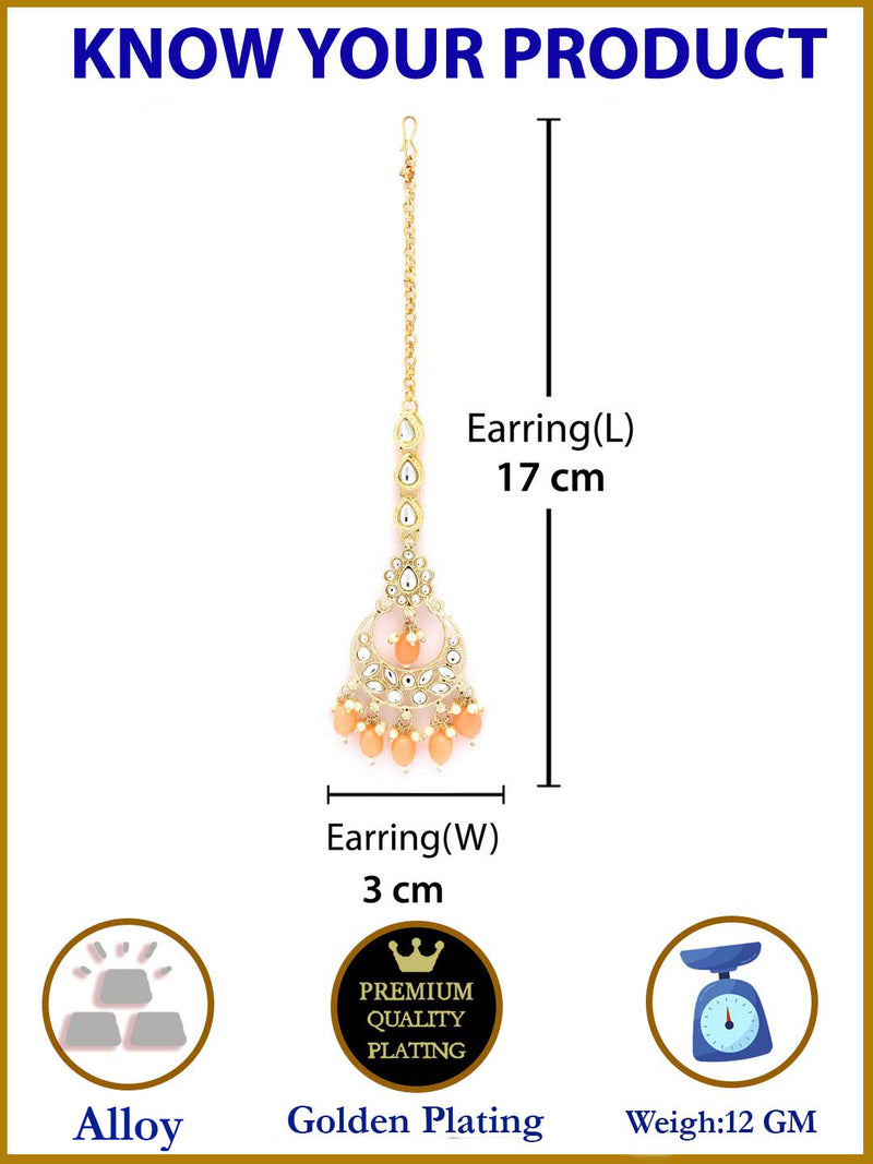 Traditional Gold Plated Kundan Studded & Orange Drop Pearl Maangtikka