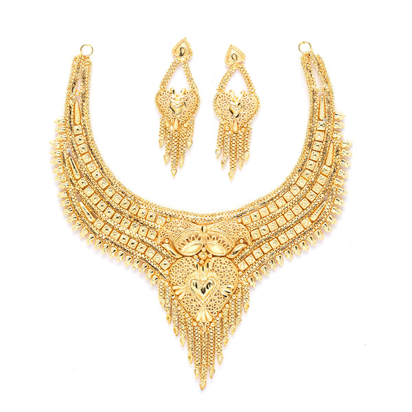 Gold-Plated Handcrafted Intricate Textured Necklace and Earrings Jewellery Set