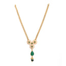 Gold-Plated Green & White Stone Studded Floral Necklace
