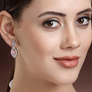 Rhodium Plated Silver Toned American Diamond Dual Teardrop Design Drop Earrings