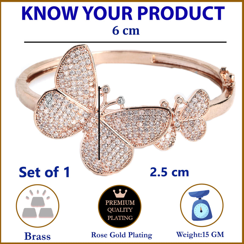 Rose Gold Plated White American Diamond Studded Butterfly Kada Bracelet