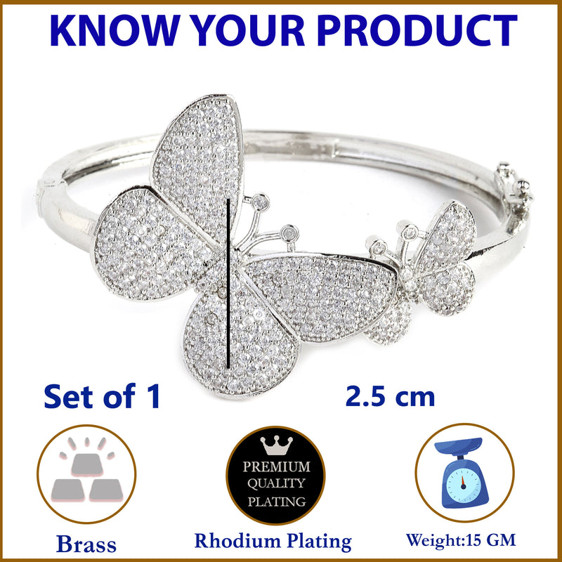 Rhodium-Plated Silver Toned White American Diamond Studded Kada Bracelet