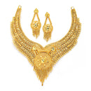 Gold-Plated Handcrafted Intricate Textured Necklace and Earrings Jewellery Set