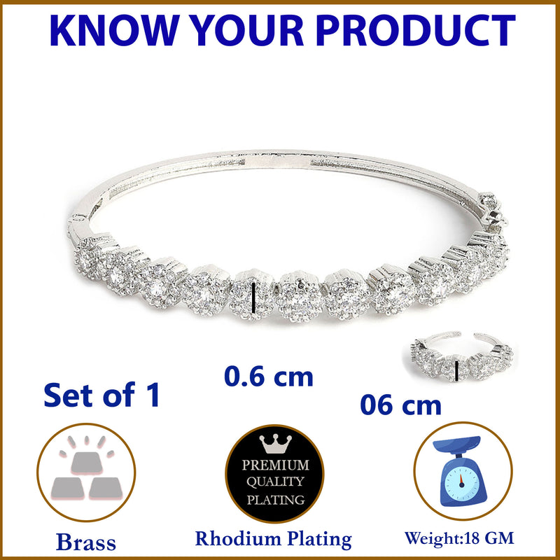 Rhodium Plated Silver Toned  White American Diamond Studded Bangle & Ring Set