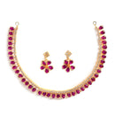 Floral Shaped Gold-Plated Pink American Diamond Studded Necklace Set with Earrings