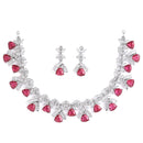 Rhodium-Plated with Silver-Tone & Red American Diamond Stone-Studded Jewellery Set