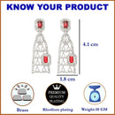 Rhodium-Plated Red American Diamond studded Classic Drop Earrings