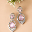 Rhodium Plated Silver Toned American Diamond Dual Teardrop Design Drop Earrings