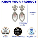 Rhodium Plated Floral Pink American Diamond Contemporary Drop Earrings