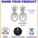 Rhodium Plated Floral Oval Pink American Diamond Contemporary Drop Earrings