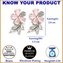 Rhodium Plated Starry Floral Pink American Diamond Contemporary Drop Earrings