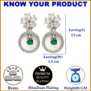Rhodium Plated Floral Green AD Stone Contemporary Drop Earrings