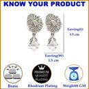 Rhodium Plated Leaf White American Diamond Contemporary Drop Earrings