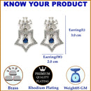 Rhodium Plated Starry Floral Blue American Diamond Contemporary Drop Earrings