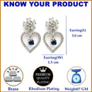 Rhodium Plated Heart Blue American Diamond Contemporary Drop Earrings