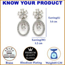 Rhodium Plated Floral Oval White American Diamond Contemporary Drop Earrings