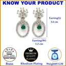 Rhodium Plated Floral Oval Green American Diamond Contemporary Drop Earrings