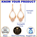 Rose Gold Plated Teardrop White American Diamond Contemporary Long Drop Earrings