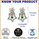 Rhodium Plated Starry Floral Green American Diamond Contemporary Drop Earrings