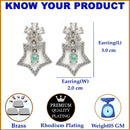 Rhodium Plated Starry Floral Sea Green American Diamond Contemporary Drop Earrings