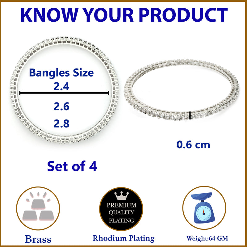 Rhodium Plated Small White American Diamond Studded Bangles