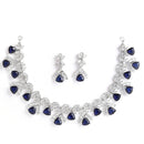 Rhodium-Plated with Silver-Tone Navy Blue American Diamond Studded Handcrafted Jewellery Set