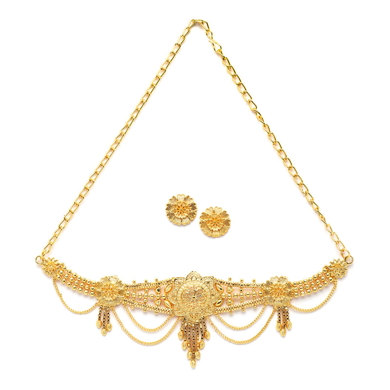Stylish Gold-Plated Jewellery Set with Flower Shaped Earrings