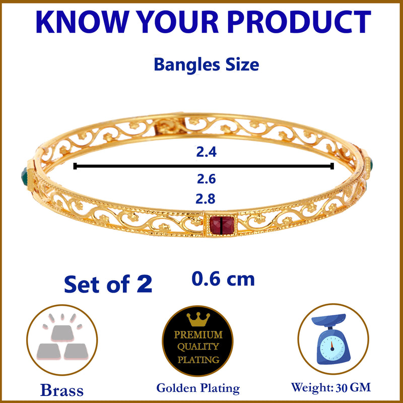 Gold Plated Square Shaped Red Green Stone Bangles