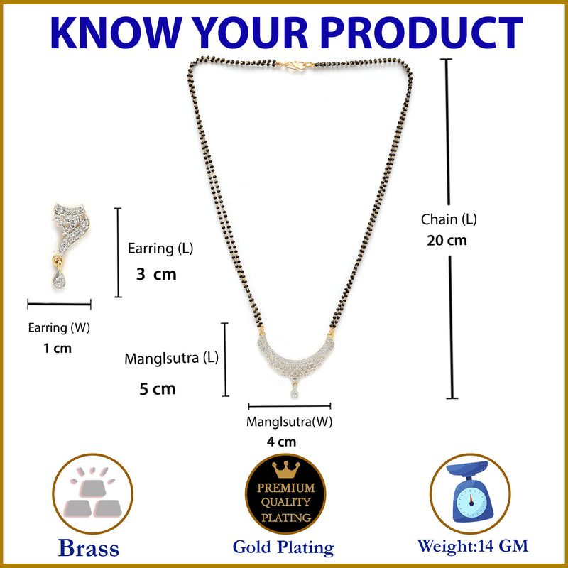 Gold-Plated White & Black Stone-Studded & Beaded Designer Mangalsutra Set