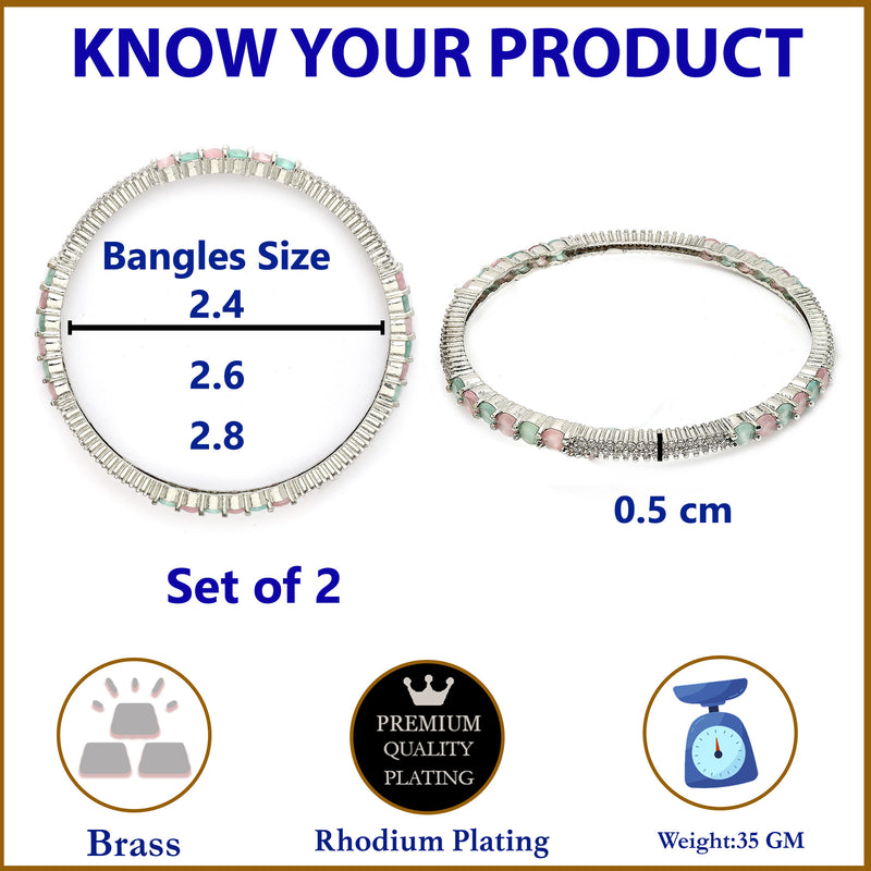 Rhodium Plated Pastel American Diamonds Studded Kada Bangles