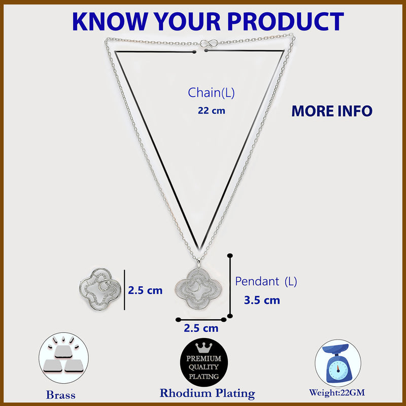 Rhodium Plated Elegant Clover Shaped American Diamond Pendant Set