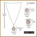 Rhodium Plated Silver Toned Subtle Pink American Diamond Studded Pendant Combo With Ring