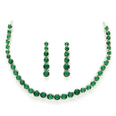 Rhodium-Plated with Silver-Tone Green American Diamond Studded Jewellery Set