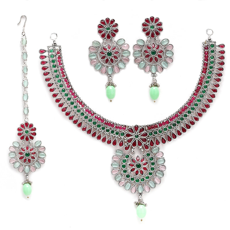 Rhodium-Plated with Silver-Tone American Diamond Stone-Studded Jewellery Set