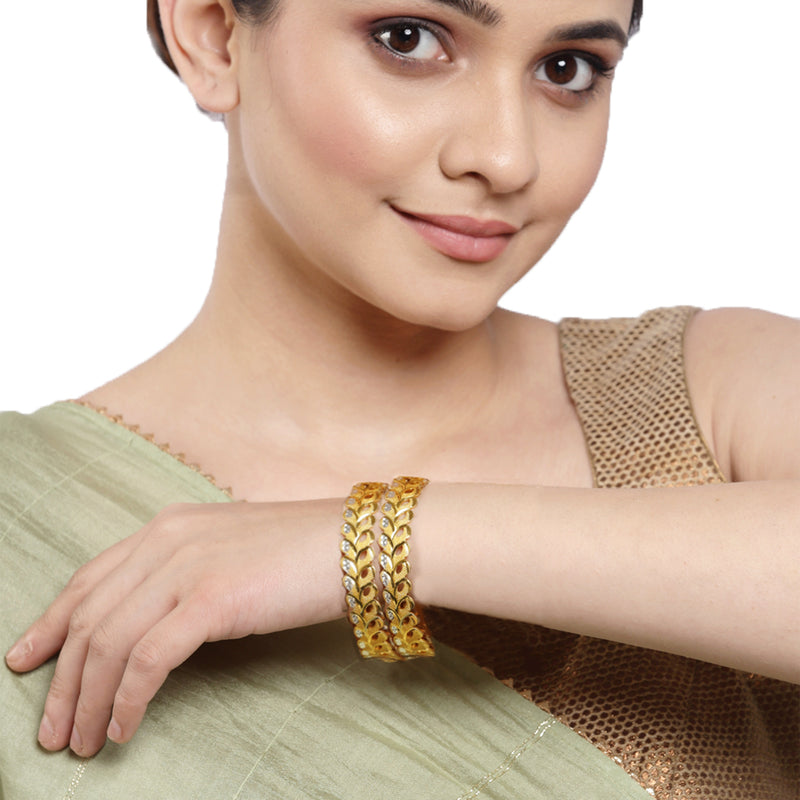 Gold Plated Leaf Design Set Of 4 Traditional Stylish Bangle Set