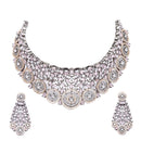 Rose Gold-Plated Gunmetal Toned Pink American Diamond Choker Necklace with Earrings Jewellery Set