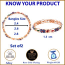 Set Of 2 Rose Gold-Plated American Diamond studded Multi-Colour Floral & Leaf Shaped Handcrafted Bangles