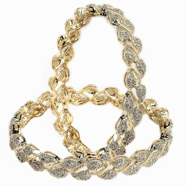 Set Of 2 Gold-Plated White American Diamond-Studded  Bangles