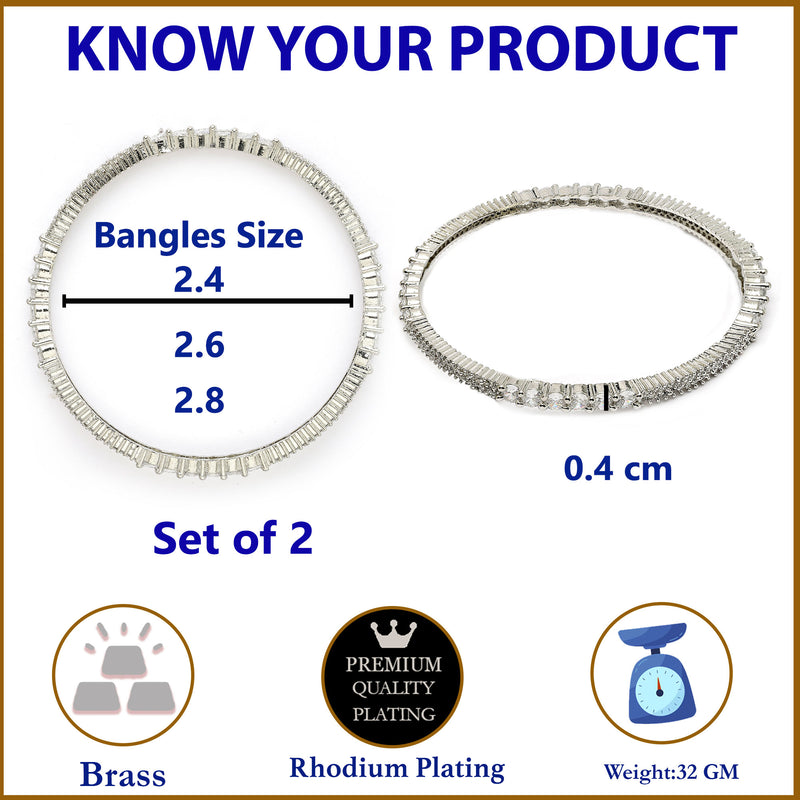 Rhodium Plated White American Diamonds Studded Bangles