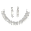 Rhodium-Plated with Silver-Tone White American Diamond-Studded Jewellery Set