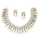 Silver-Toned & Pink Rhodium-Plated American Diamond Studded Pearl Jewellery Set