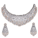 Rose Gold-Plated Gunmetal Toned White American Diamond Choker Necklace with Earrings Jewellery Set