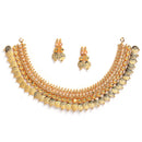 Traditional Gold-Plated White Pearl Lakshmi Coin Necklace & Earring Jewellery Set