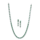 Rhodium-Plated Silver Toned Circular Green American Diamond Long Necklace with Earrings Jewellery Set