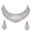 Rose Gold-Plated Gunmetal Toned Sea Green American Diamond Choker Necklace with Earrings Jewellery Set