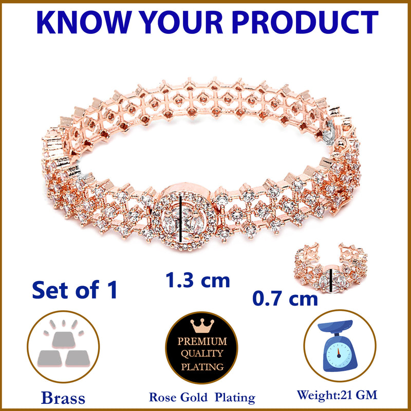 Rose Gold-Plated Round White American Diamond Studded Bangle & Ring Set