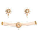 Multi-String White Pearl Studded Choker Jewelry Set